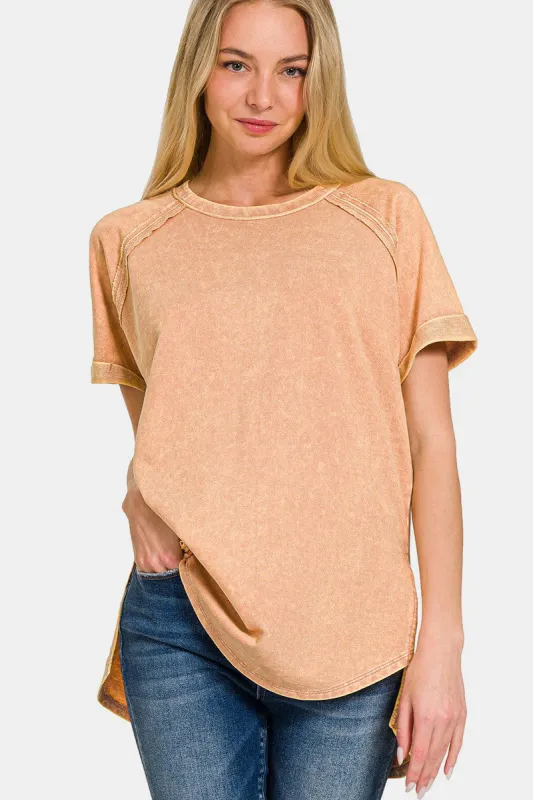 Zenana Heathered Round Neck Short Sleeve Top sold by Charming Charlie