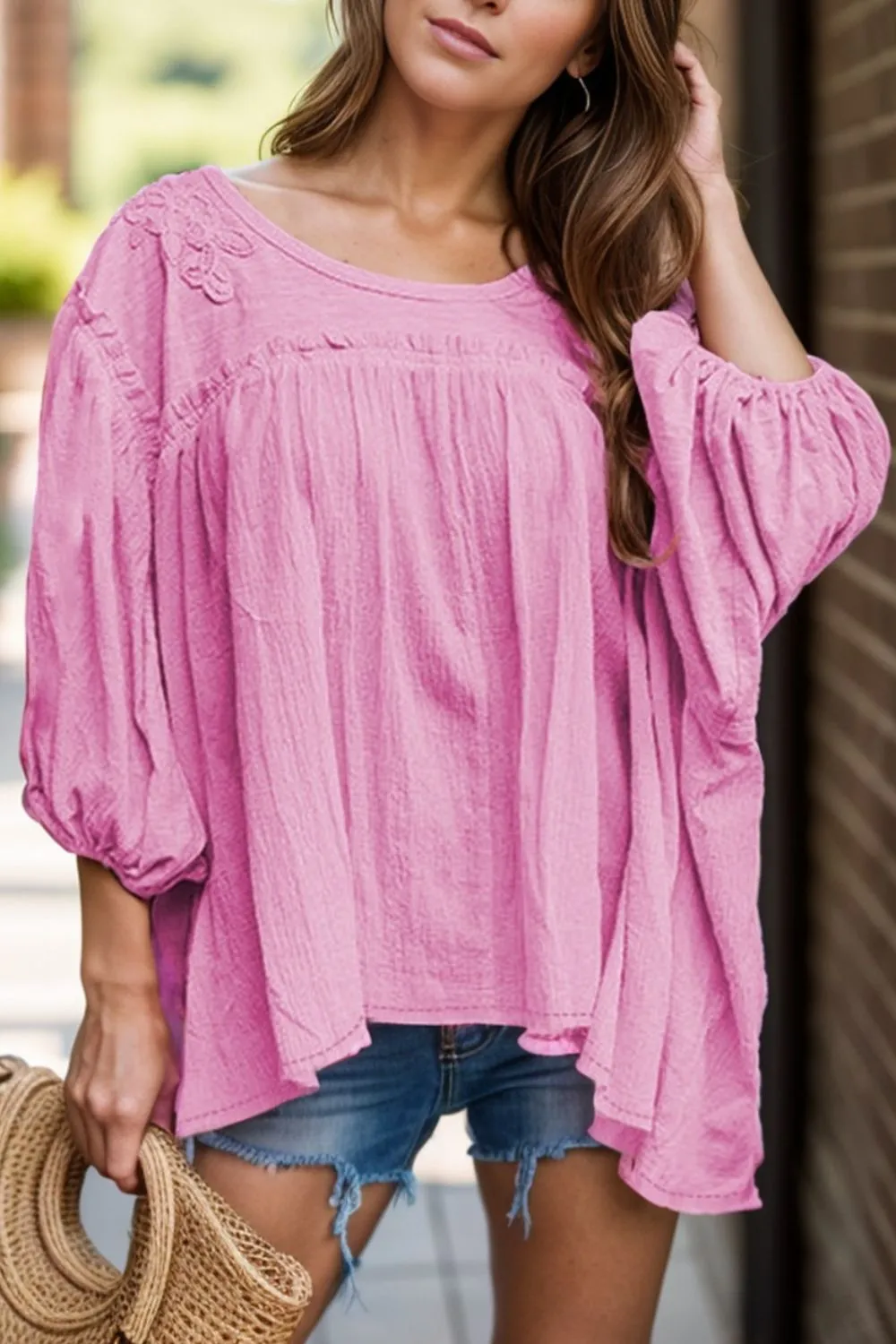 Dropped Shoulder Round Neck Blouse sold by Charming Charlie