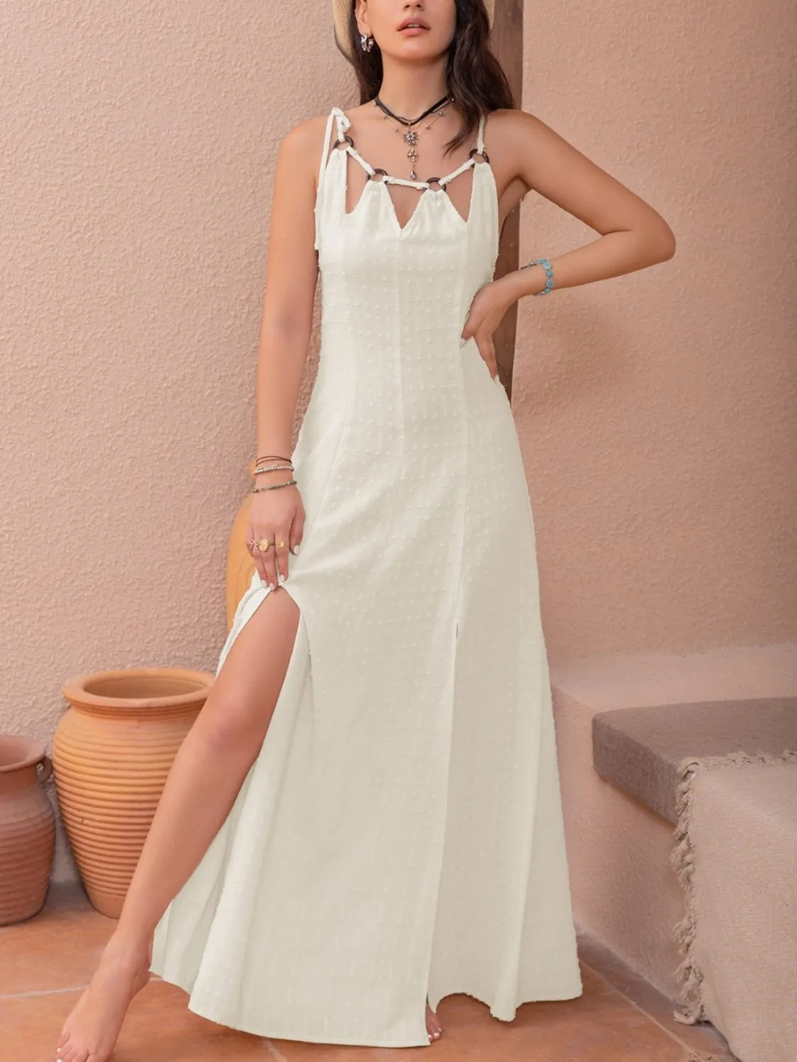 Swiss Dot Cutout Sleeveless Maxi Dress sold by Charming Charlie