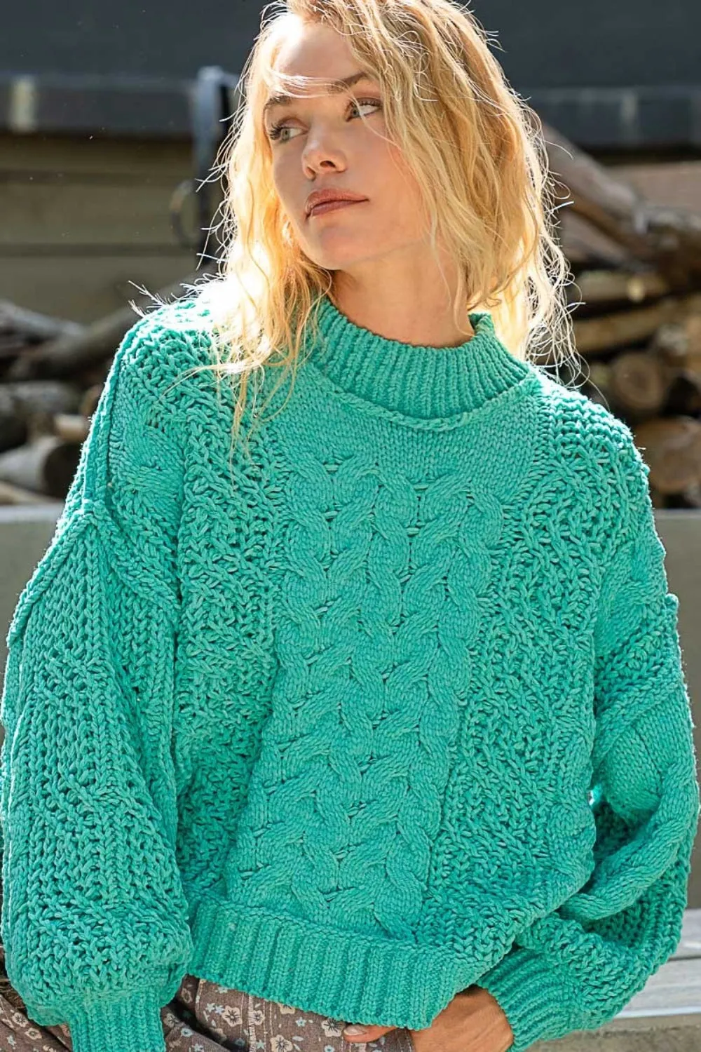 POL Mock Neck Cable Knit Sweater sold by Charming Charlie product image thumbnail 3