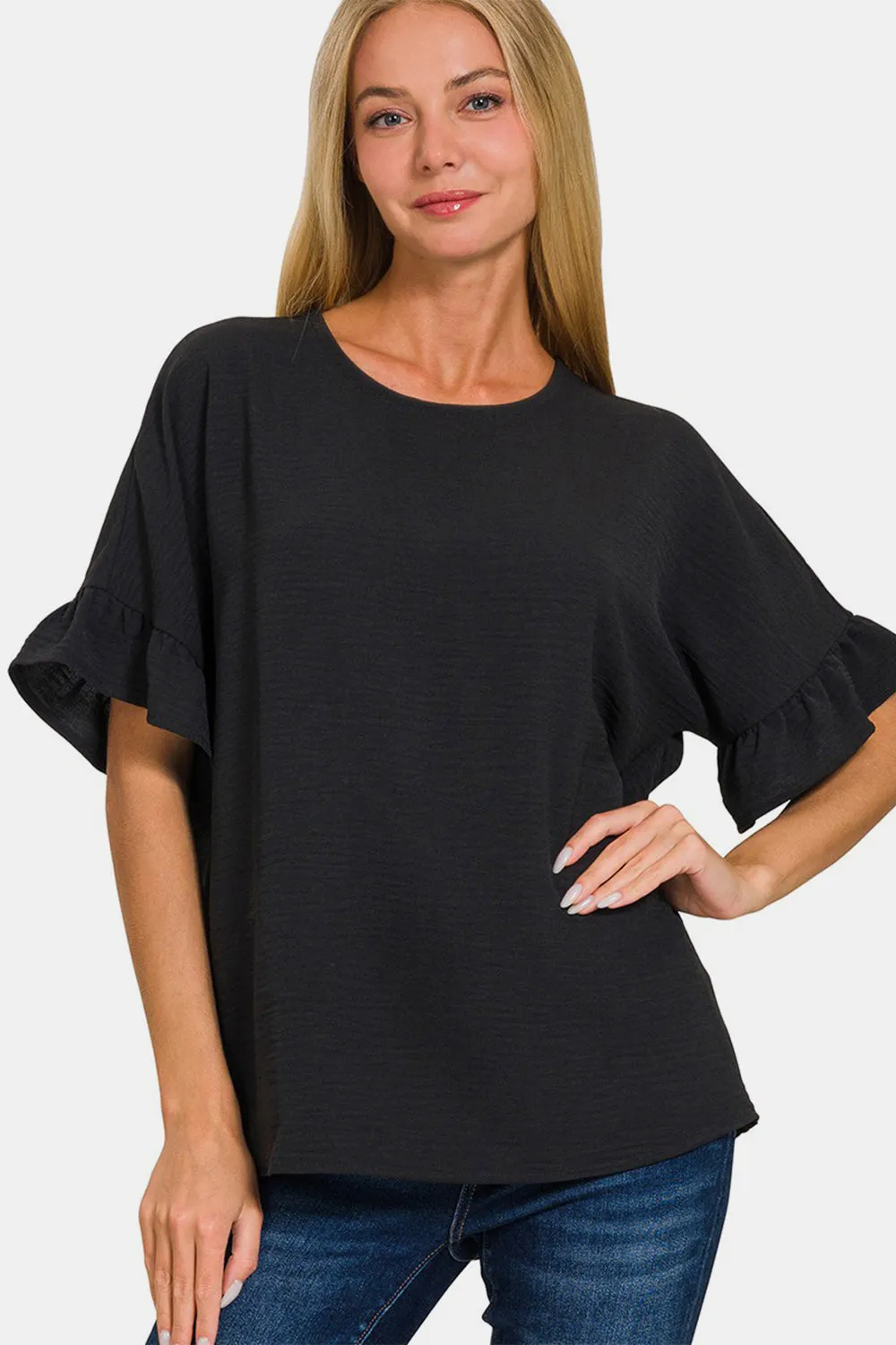Zenana V-Neck Flutter Sleeve Top sold by Charming Charlie