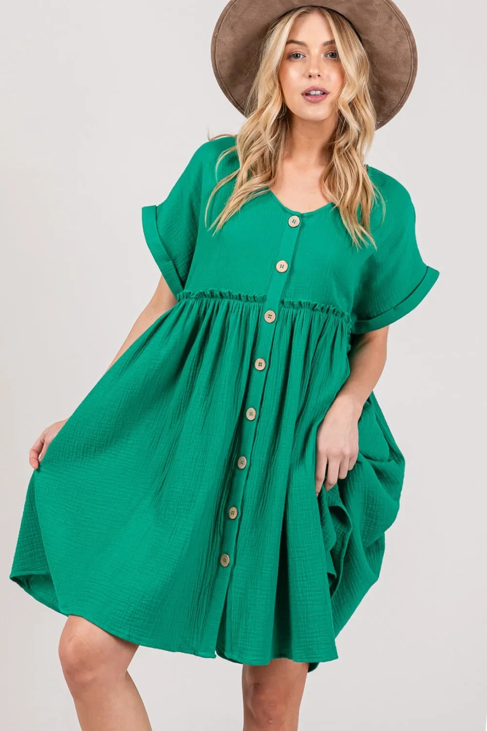 SAGE + FIG Full Size Button Up Short Sleeve Dress sold by Charming Charlie