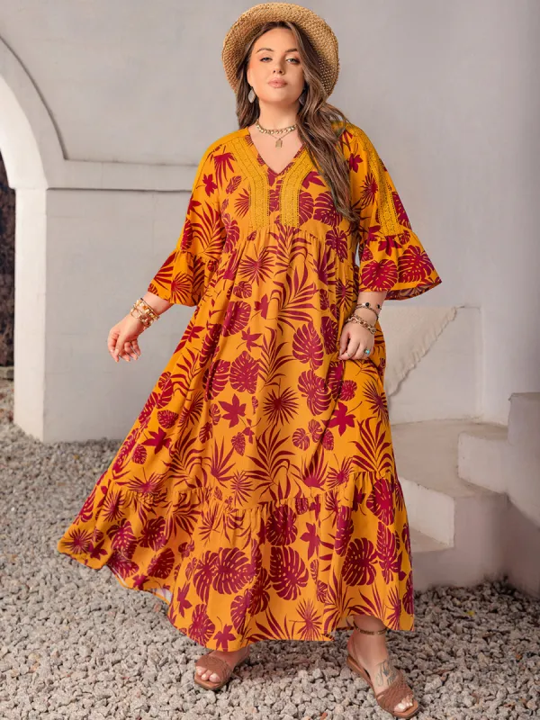 Plus Size Lace Detail Printed V-Neck Maxi Dress sold by Charming Charlie