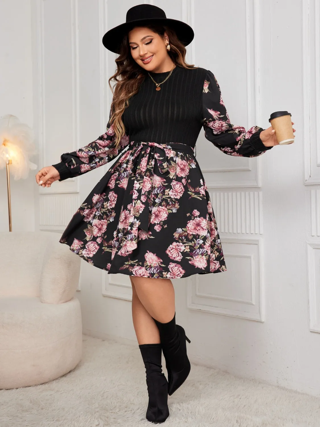Plus Size Tied Printed Long Sleeve Dress sold by Charming Charlie product image thumbnail 3