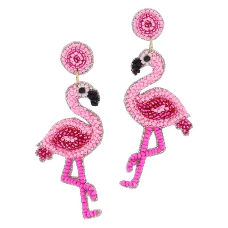 Multi Pink Beaded Post and Flamingo Earrings, 3" Top to Bottom sold by Charming Charlie