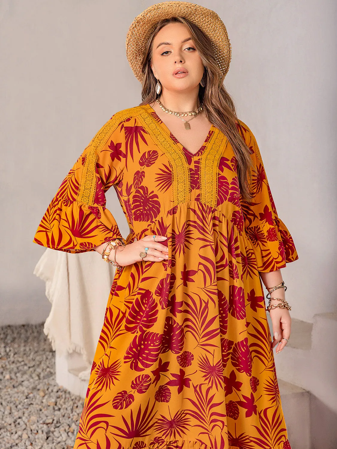 Plus Size Lace Detail Printed V-Neck Maxi Dress sold by Charming Charlie product image thumbnail 5