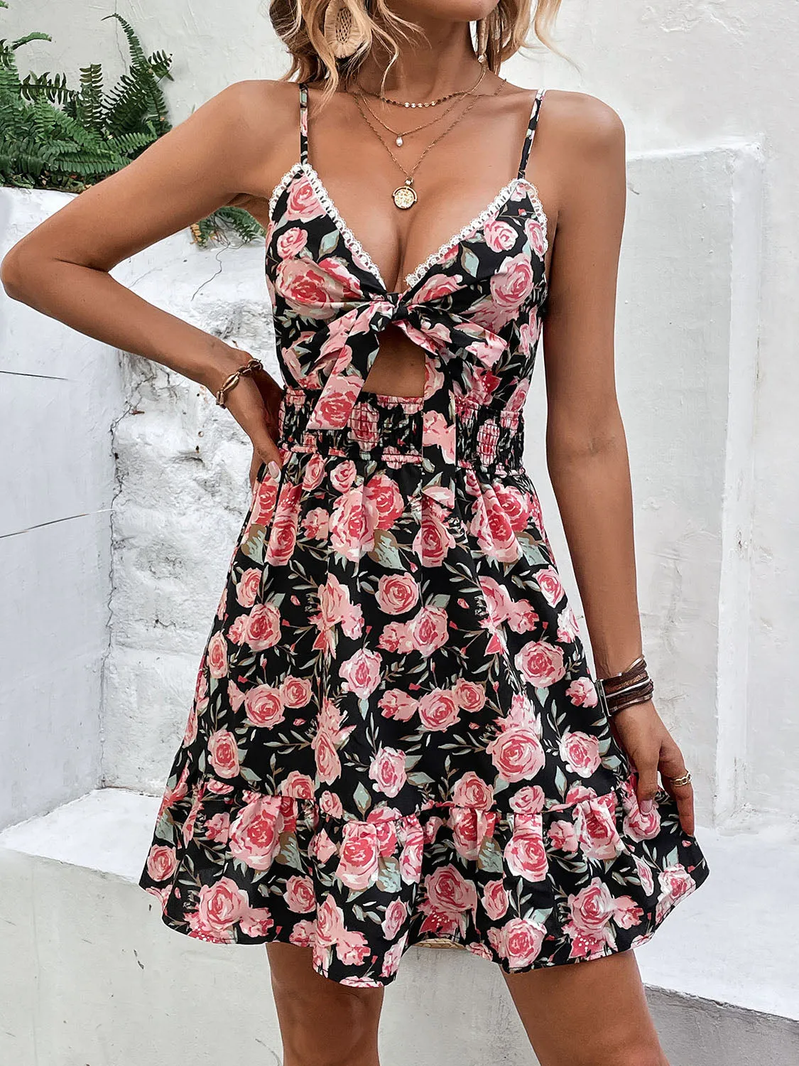 Tied Rose Print Spaghetti Strap Dress sold by Charming Charlie product image thumbnail 4