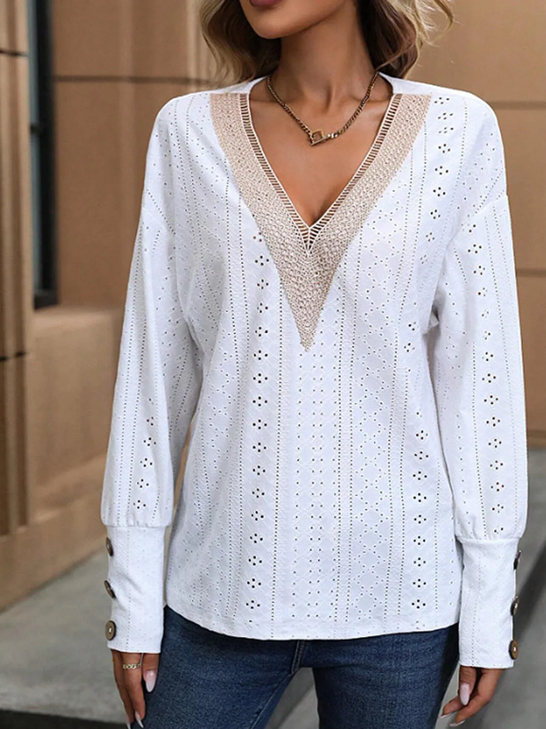 Eyelet V-Neck Dropped Shoulder Top sold by Charming Charlie product image thumbnail 3
