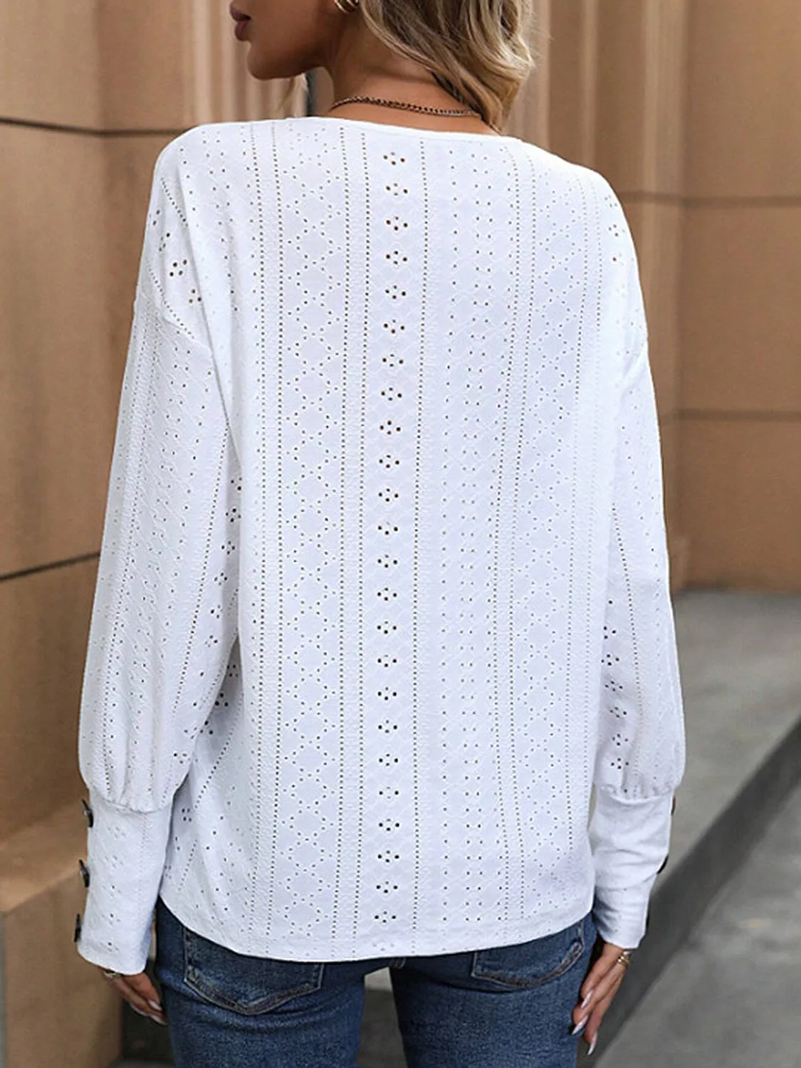 Eyelet V-Neck Dropped Shoulder Top sold by Charming Charlie product image thumbnail 4