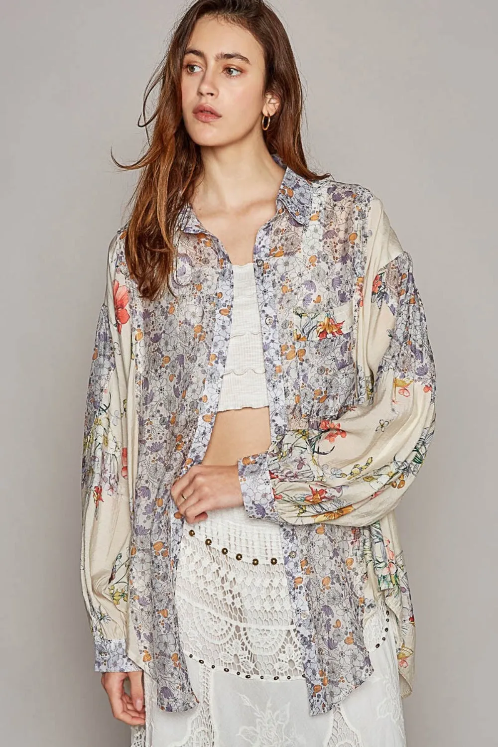 POL Long Sleeve Floral Button Down Shirt sold by Charming Charlie product image thumbnail 4
