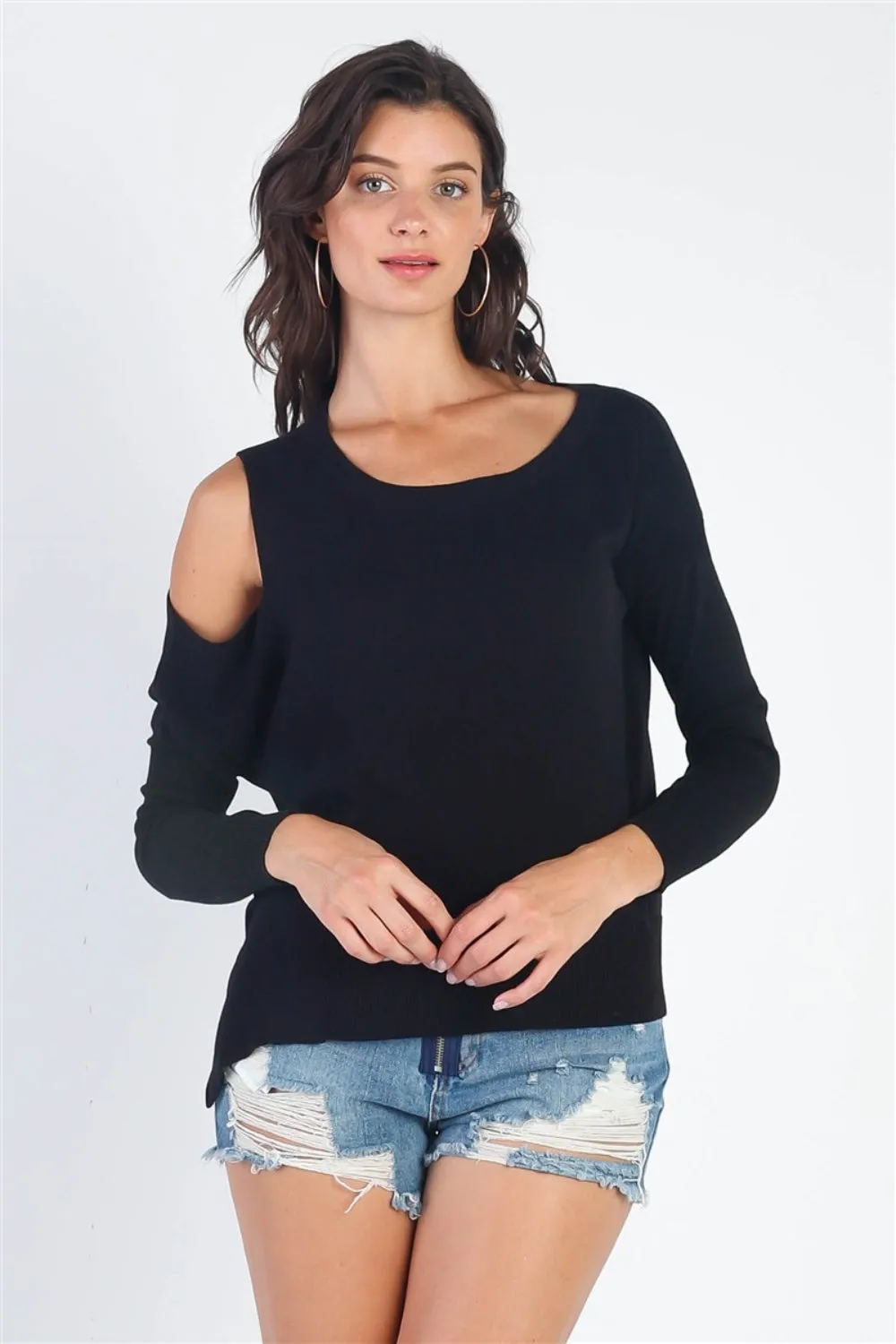 UNIQ Cold Shoulder Long Sleeve Knit Top sold by Charming Charlie