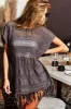 BiBi Fringed Hem Short Sleeve Knit Top sold by Charming Charlie