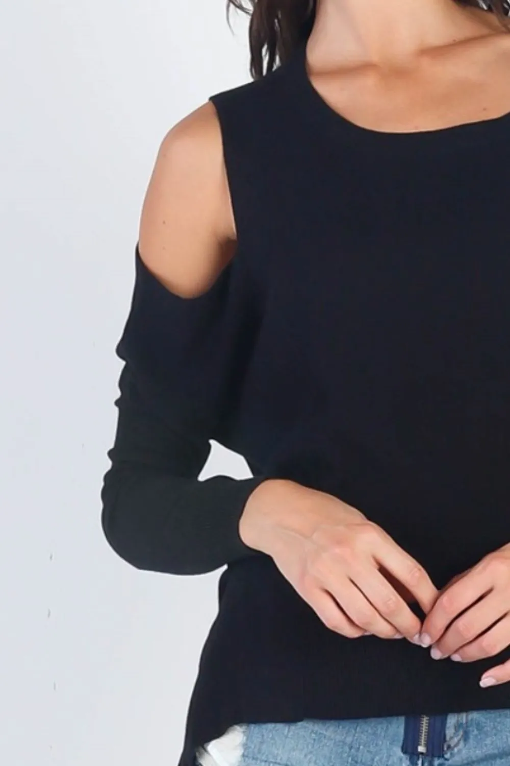 UNIQ Cold Shoulder Long Sleeve Knit Top sold by Charming Charlie product image thumbnail 3