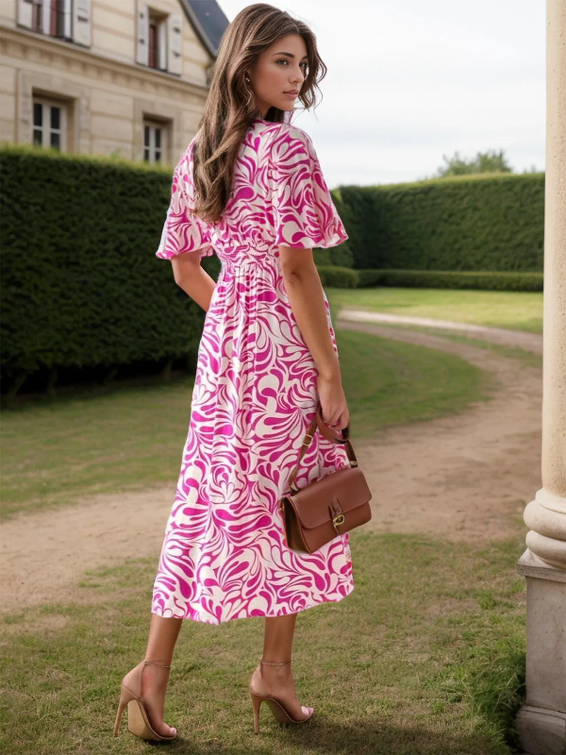 Printed Surplice Half Sleeve Midi Dress sold by Charming Charlie product image thumbnail 5