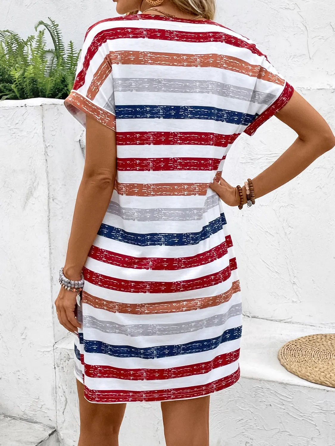 Striped V-Neck Short Sleeve Dress sold by Charming Charlie product image thumbnail 2