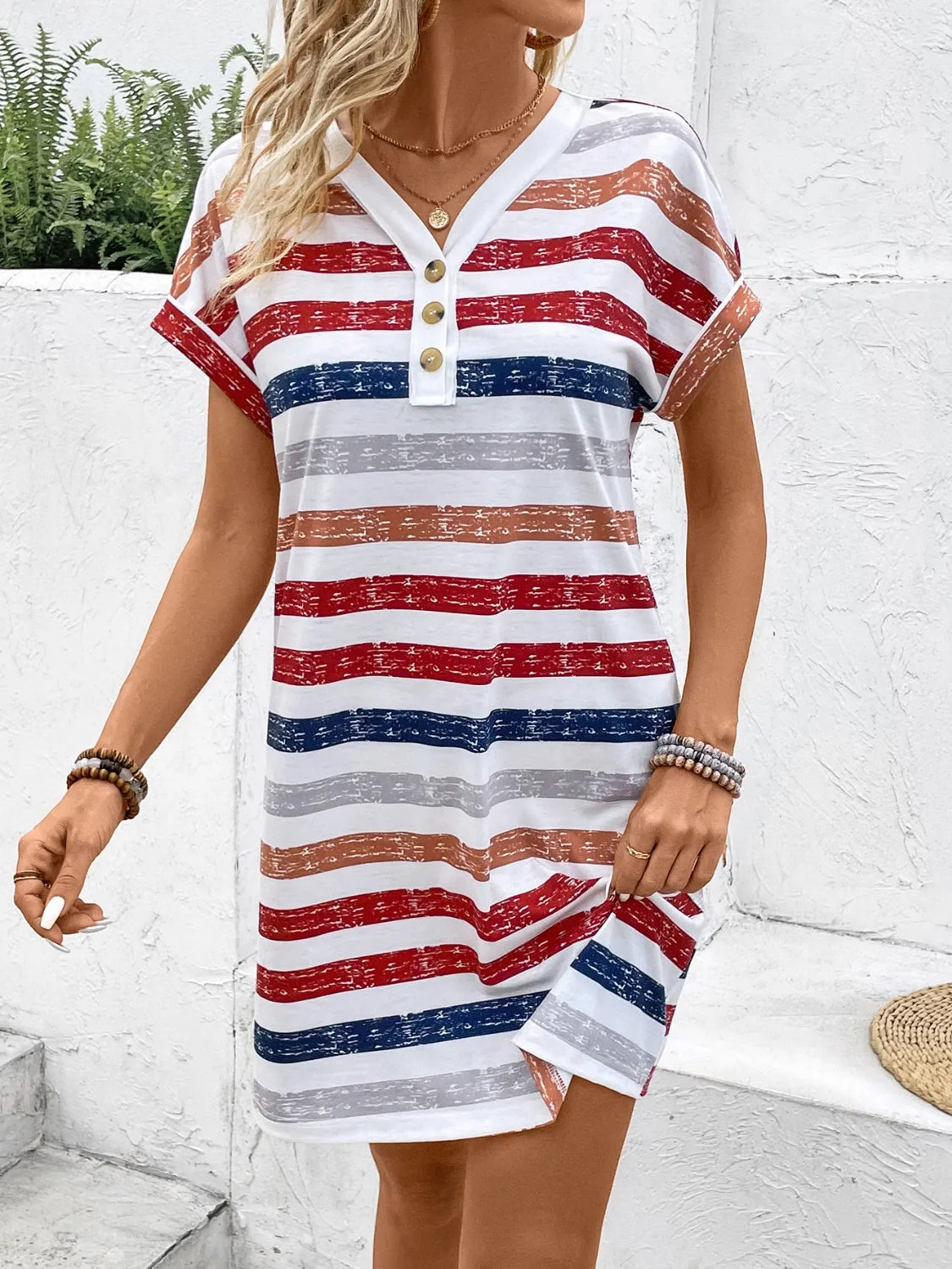 Striped V-Neck Short Sleeve Dress sold by Charming Charlie product image thumbnail 3
