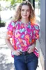 Summer Vibes Fuchsia Abstract Print Frill Notch Neck Puff Sleeve Top sold by Charming Charlie