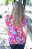 Summer Vibes Fuchsia Abstract Print Frill Notch Neck Puff Sleeve Top sold by Charming Charlie