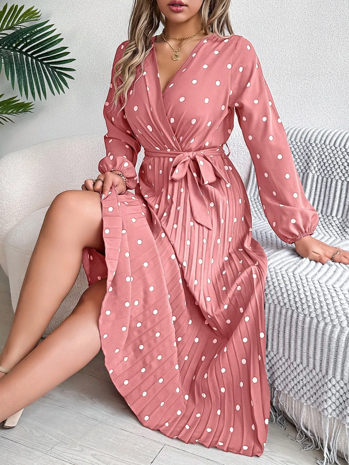 Tied Polka Dot Long Sleeve Midi Dress sold by Charming Charlie product image thumbnail 2