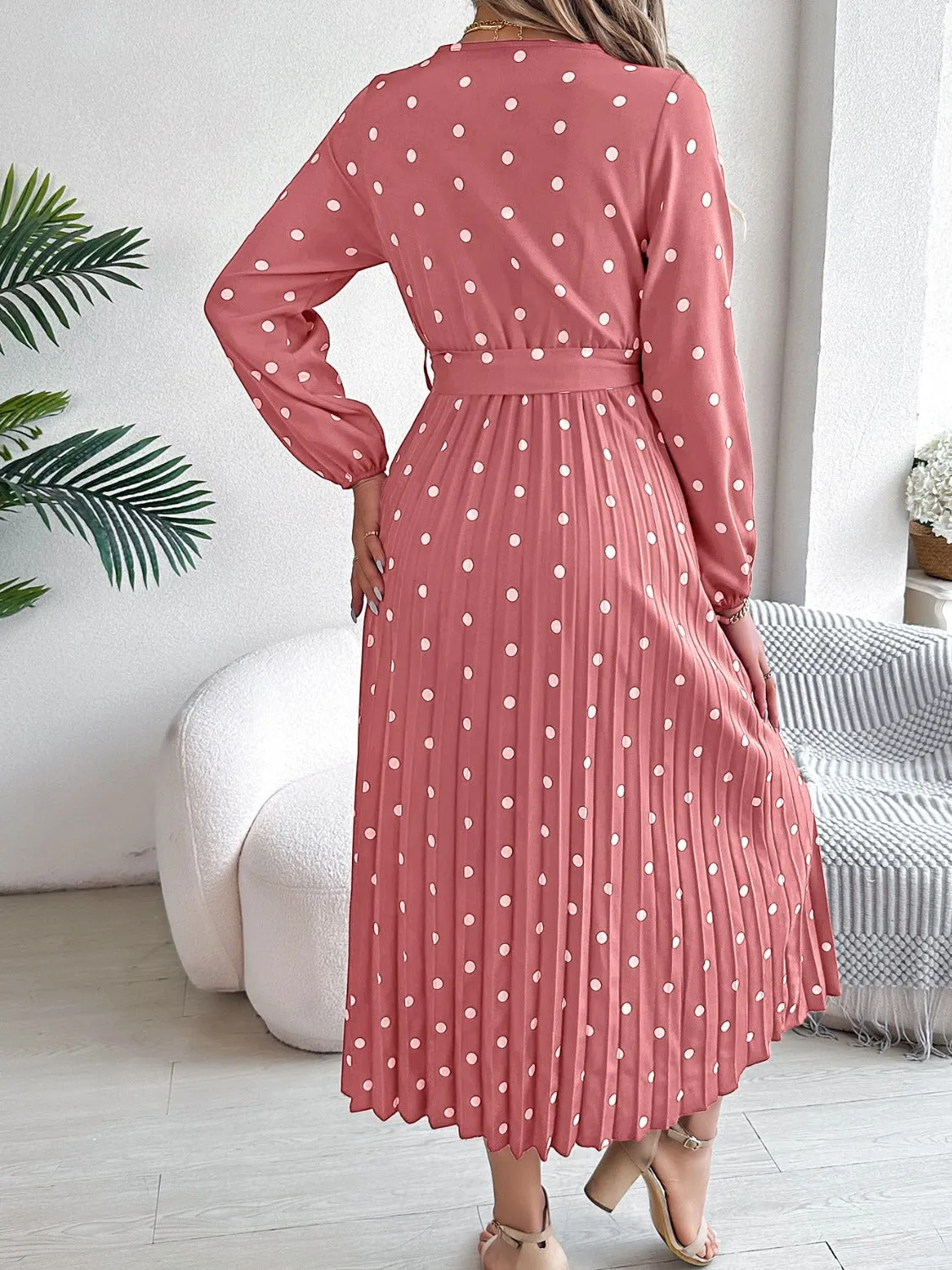 Tied Polka Dot Long Sleeve Midi Dress sold by Charming Charlie product image thumbnail 3
