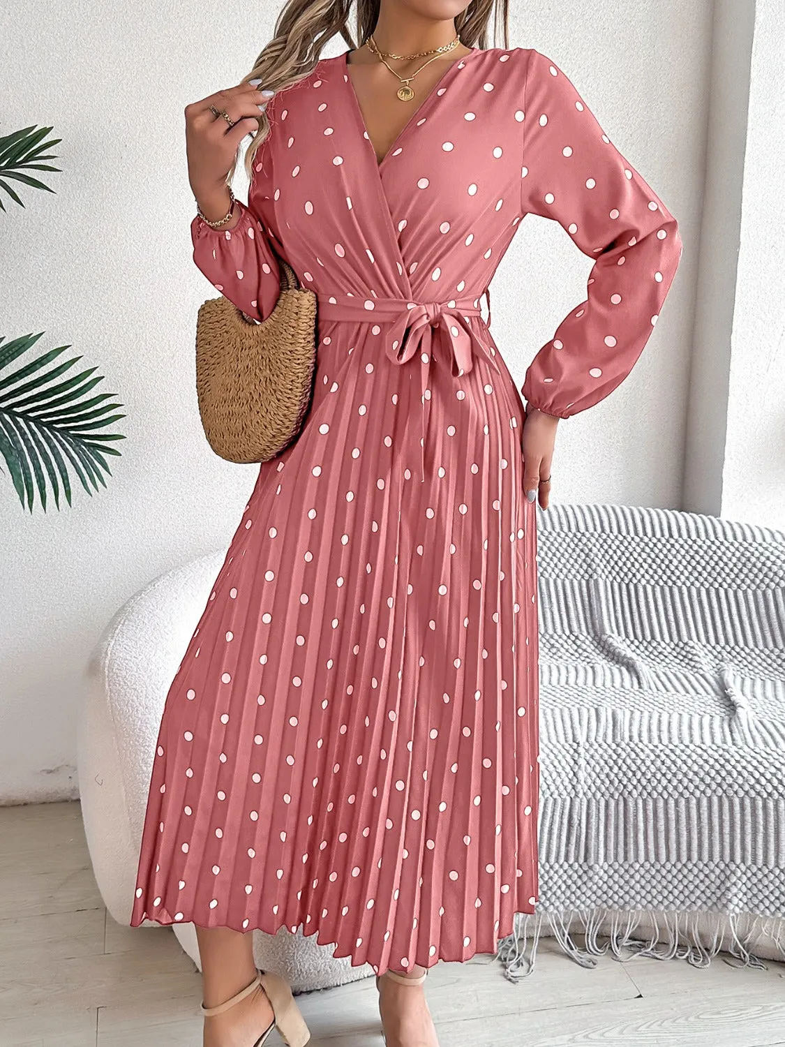 Tied Polka Dot Long Sleeve Midi Dress sold by Charming Charlie product image thumbnail 4