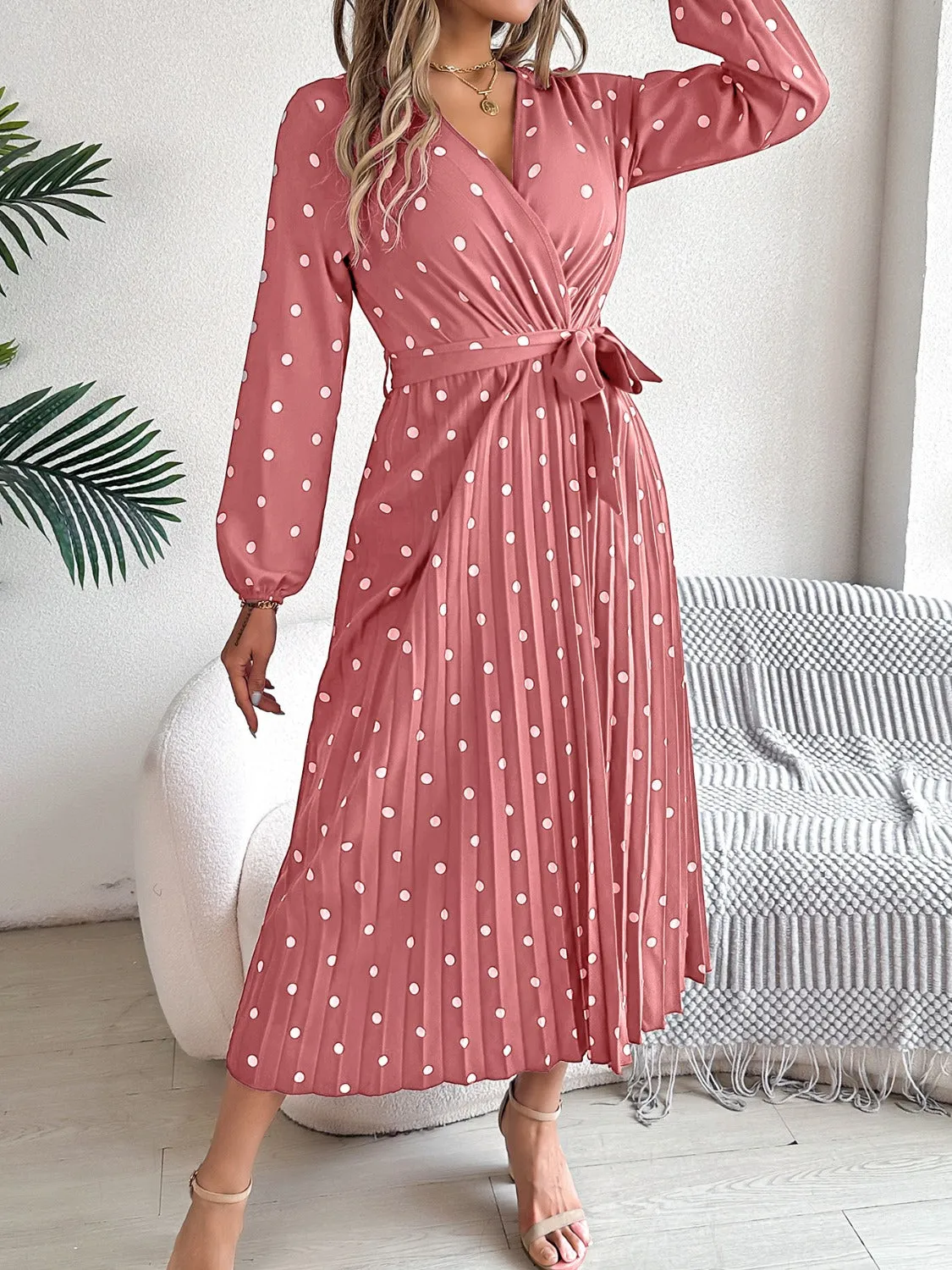 Tied Polka Dot Long Sleeve Midi Dress sold by Charming Charlie product image thumbnail 5