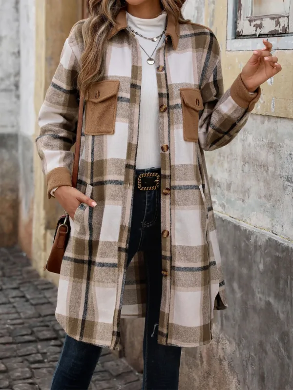 Plaid Button Up Long Sleeve Coat sold by Charming Charlie