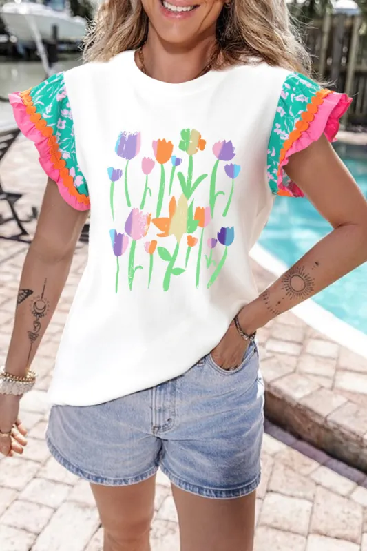 Ruffled Round Neck Cap Sleeve Top sold by Charming Charlie