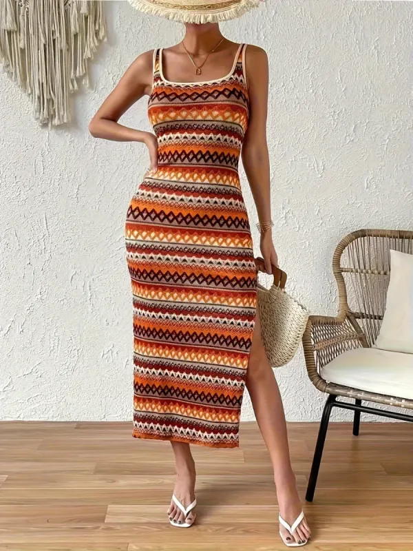 Full Size Slit Square Neck Wide Strap Midi Dress sold by Charming Charlie