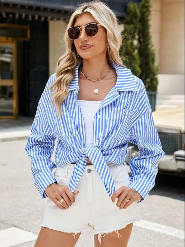 Striped Button Up Long Sleeve Shirt sold by Charming Charlie