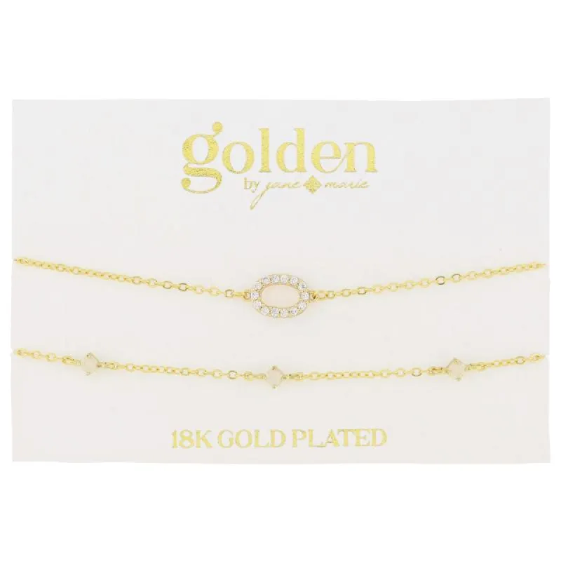 7" Around 18K Gold Plated Set of 2, Cubic Zirconia Pave "O" Initial, Multi Opals Bracelet, 1.5" Ext sold by Charming Charlie