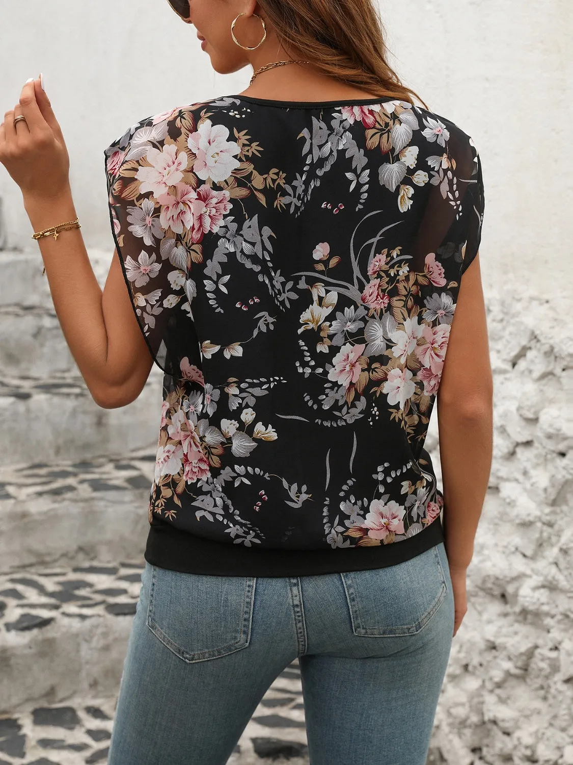 Printed Round Neck Cap Sleeve Blouse sold by Charming Charlie product image thumbnail 2