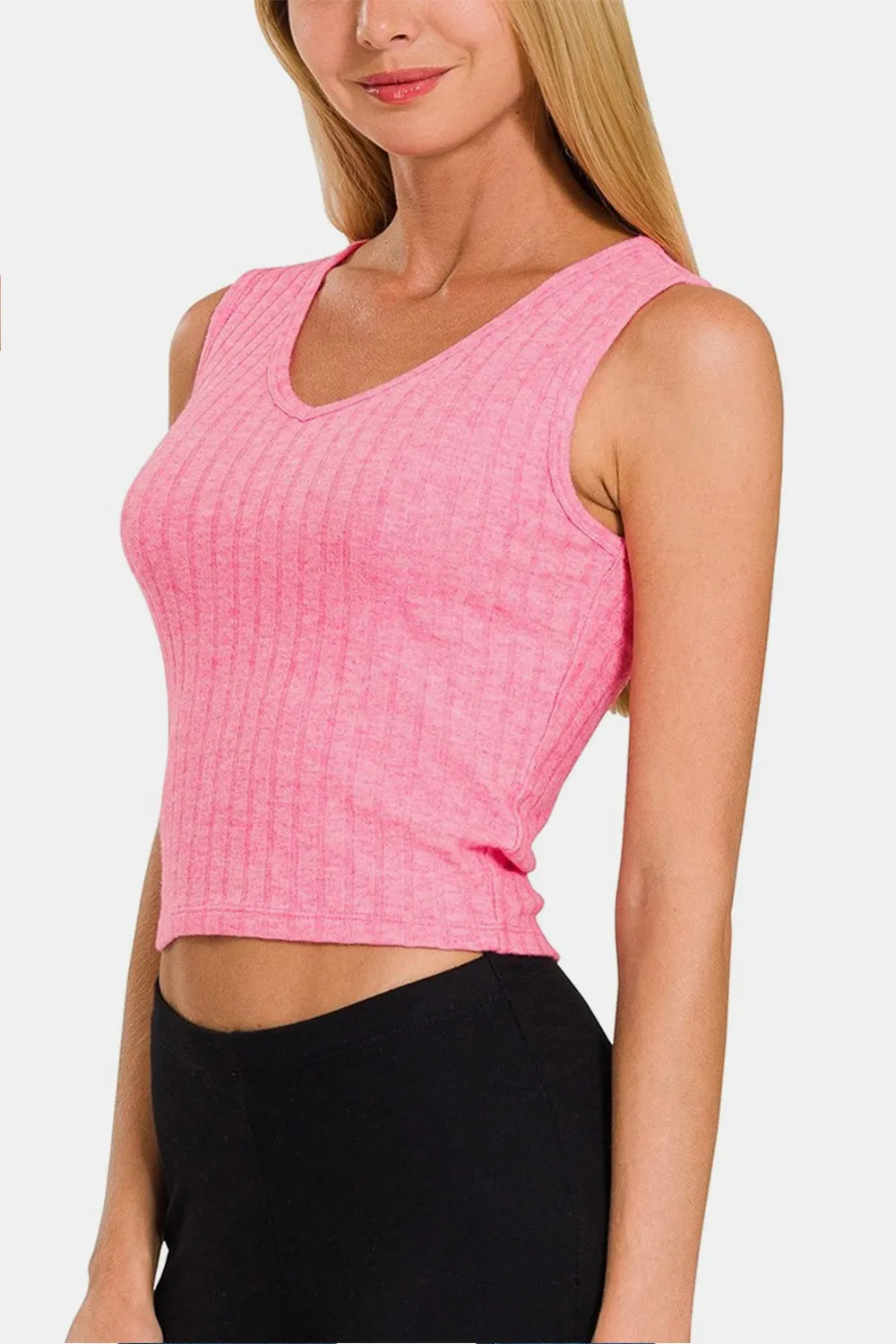 Zenana Ribbed Cropped Tank sold by Charming Charlie