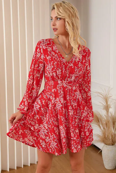 Printed Surplice Balloon Sleeve Layered Dress sold by Charming Charlie product image thumbnail 4