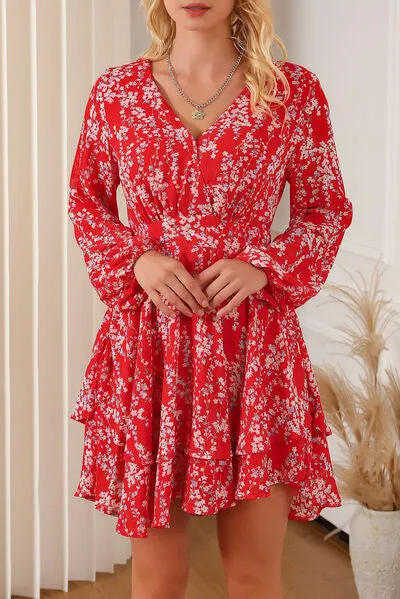 Printed Surplice Balloon Sleeve Layered Dress sold by Charming Charlie