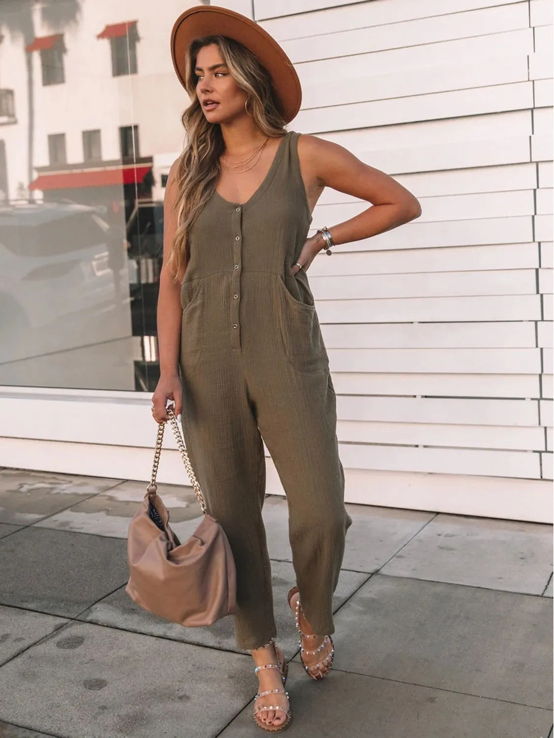 Full Size Scoop Neck Wide Strap Jumpsuit sold by Charming Charlie