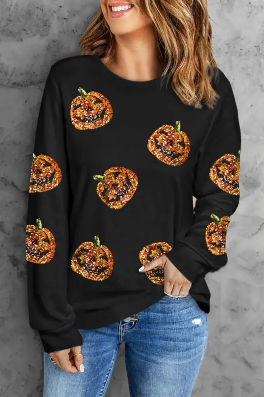 Sequin Pumpkin Round Neck Long Sleeve Top sold by Charming Charlie