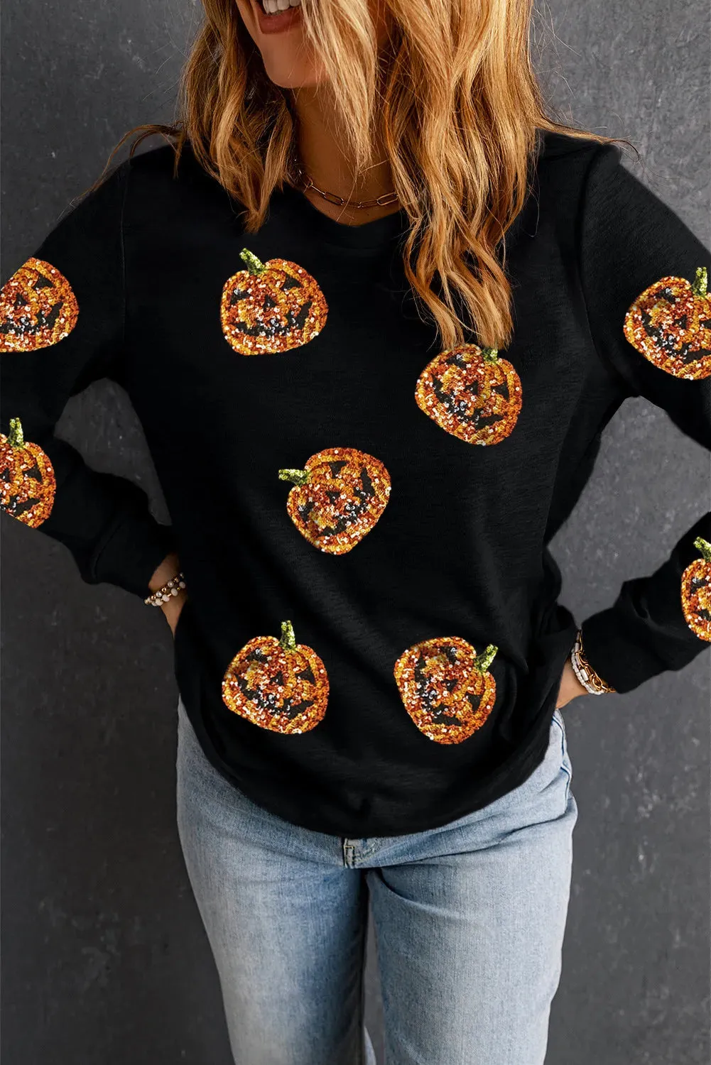 Sequin Pumpkin Round Neck Long Sleeve Top sold by Charming Charlie product image thumbnail 2