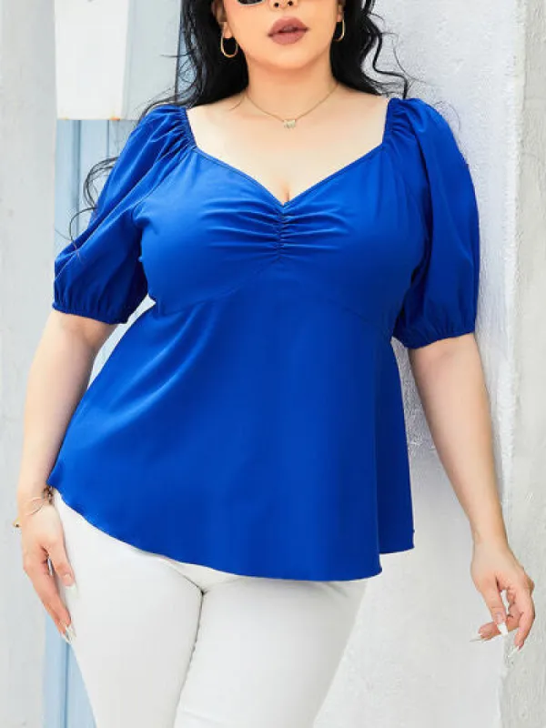 Plus Size Tied Sweetheart Neck Balloon Sleeve Blouse sold by Charming Charlie