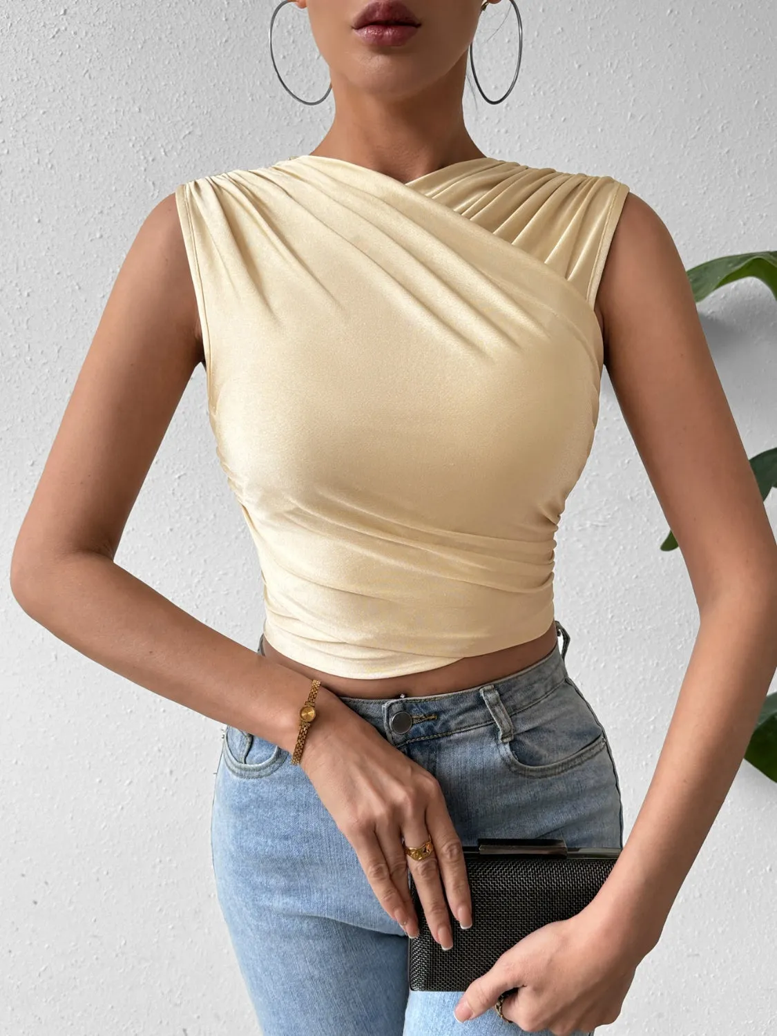 Ruched Surplice Cropped Tank sold by Charming Charlie