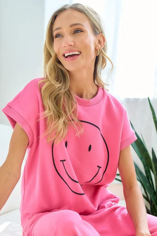 First Love Smile Face Drop Shoulder Brushed Inside T-Shirt sold by Charming Charlie