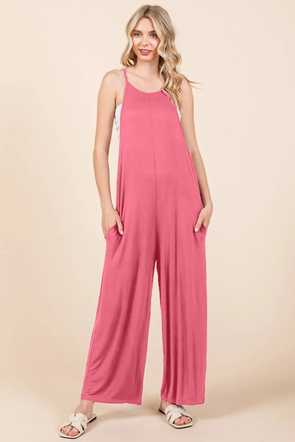 Culture Code Full Size Sleeveless Wide Leg Jumpsuit with Pockets sold by Charming Charlie