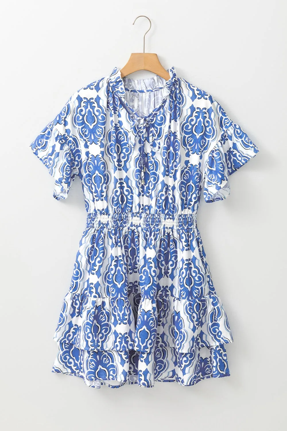 Printed Tie Neck Short Sleeve Mini Dress sold by Charming Charlie product image thumbnail 4