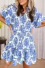 Printed Tie Neck Short Sleeve Mini Dress sold by Charming Charlie