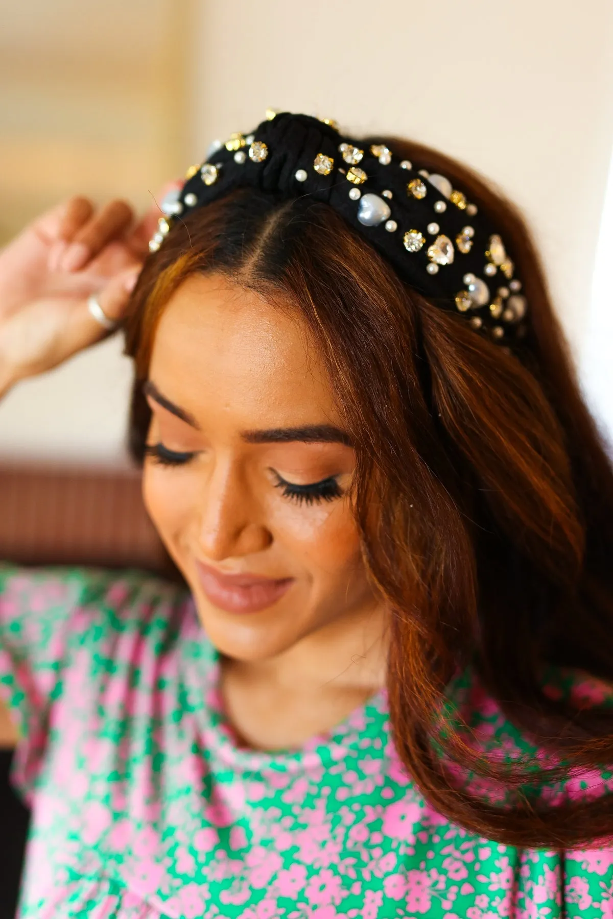 Black Heart Pearl & Jewel Knot Knit Headband sold by Charming Charlie product image thumbnail 2