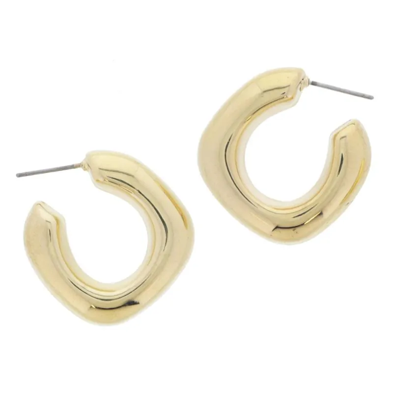 Thick Gold Slightly Squared Off Hoop Earrings, 1.25" Top to Bottom sold by Charming Charlie