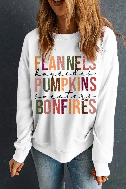 Letter Graphic Round Neck Long Sleeve Sweatshirt sold by Charming Charlie