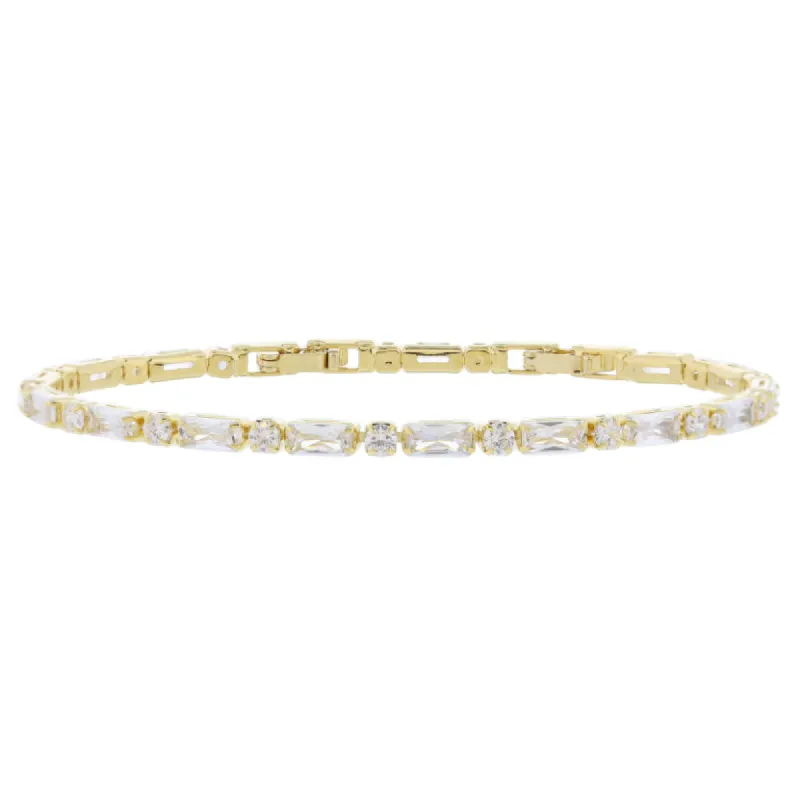 18K Gold Plated Alternating Baguette & Cubic Zirconia Crystal Tennis Bracelet Bracelet, 7" Around sold by Charming Charlie