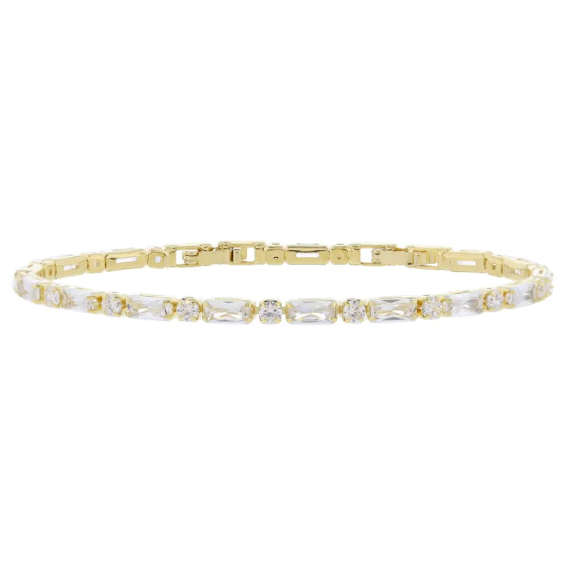 18K Gold Plated Alternating Baguette & Cubic Zirconia Crystal Tennis Bracelet Bracelet, 7" Around sold by Charming Charlie