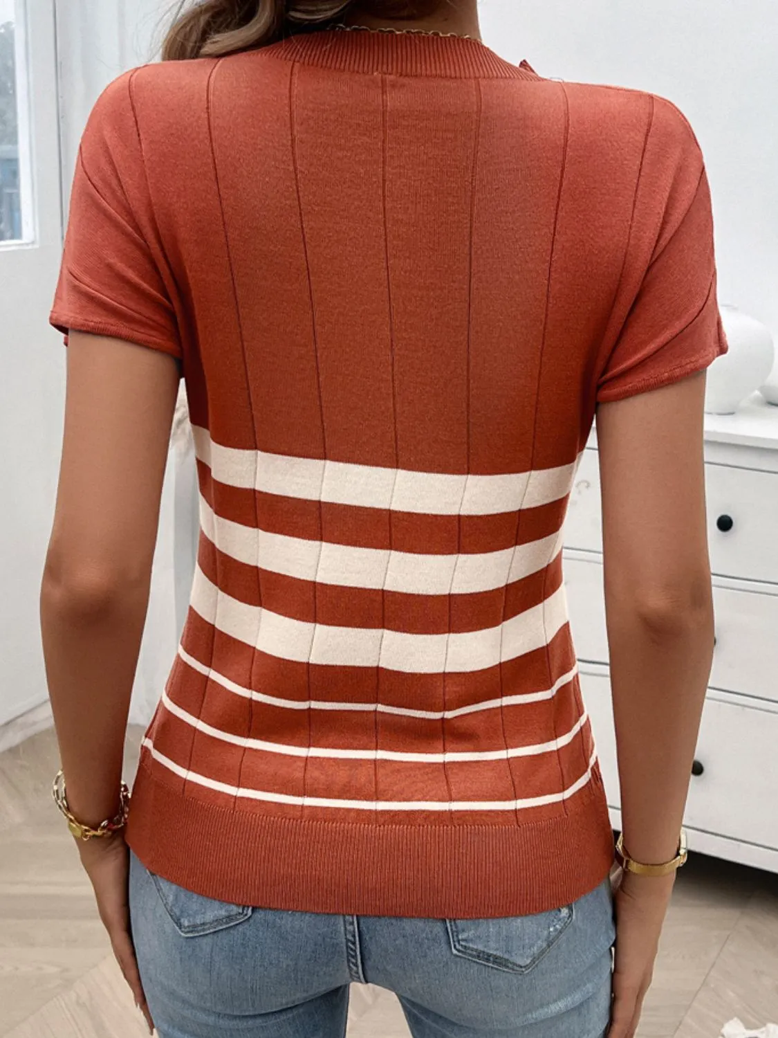 Striped Round Neck Short Sleeve Knit Top sold by Charming Charlie product image thumbnail 2